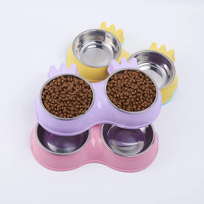 

Fashion Pet Bowl Double Bowl Feeder Creative Candy Crown Dog Feeding Food Bowl Non-slip Stainless Steel Dog Bowls Pet Products
