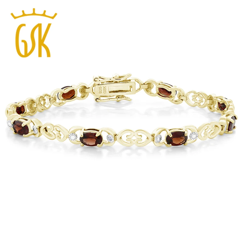 Gemstoneking 5.00 ct натуральный гранатовый браслет для Для женщин 18 К позолоченный из