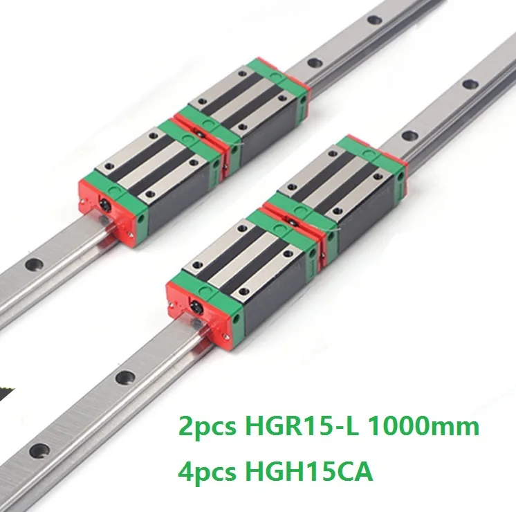 2 шт. линейная направляющая HGR15-L 1000 мм + 4 HGH15CA линейные узкие скользящие блоки для