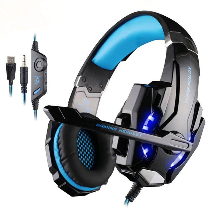 blue Игровая гарнитура KOTION EACH G9000 3,5 мм, лучшие стерео наушники PS4 для геймеров с микрофоном, светодиодный, для компьютера, ПК, audifonos Gamer - Цвет: blue