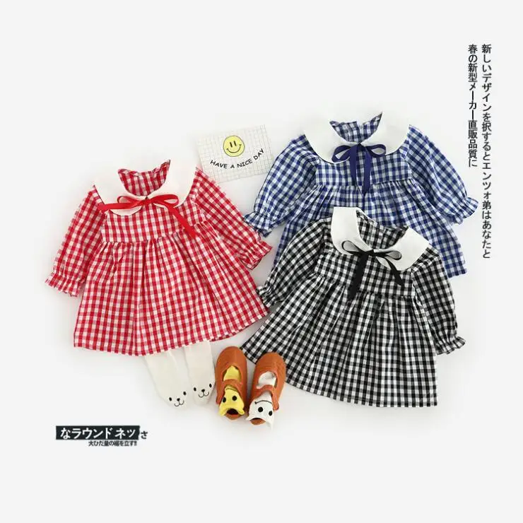 Детский комбинезон в клетку с отложным воротником и длинным рукавом | Мать