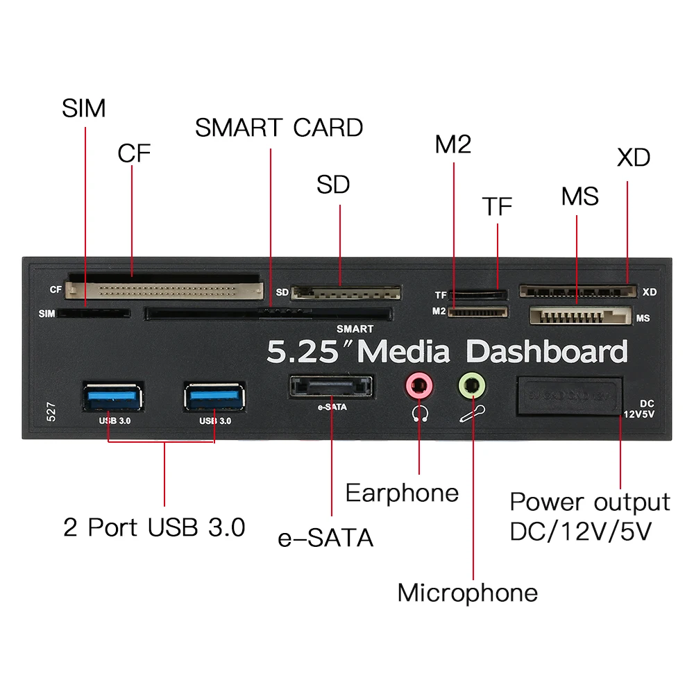 Многофункциональный USB 3,0 концентратор eSATA порт внутренний кардридер панель медиа Передняя панель аудио для SD MS CF TF M2 MMC карты памяти