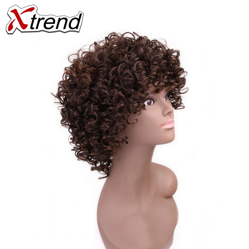 Xtrend синтетических афро вьющиеся волосы Искусственные парики для черный Для