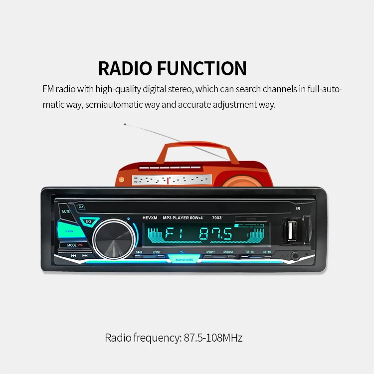 HEVXM/7003 Цвет свет MP3 плеер радио Автомобильный MP3-плеер 12 В BT стерео аудио в тире одного 1 Din aux Вход