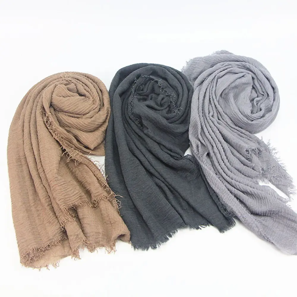 Модные хлопковые и льняные гофрированные женские хиджабы Женская Макси шаль в