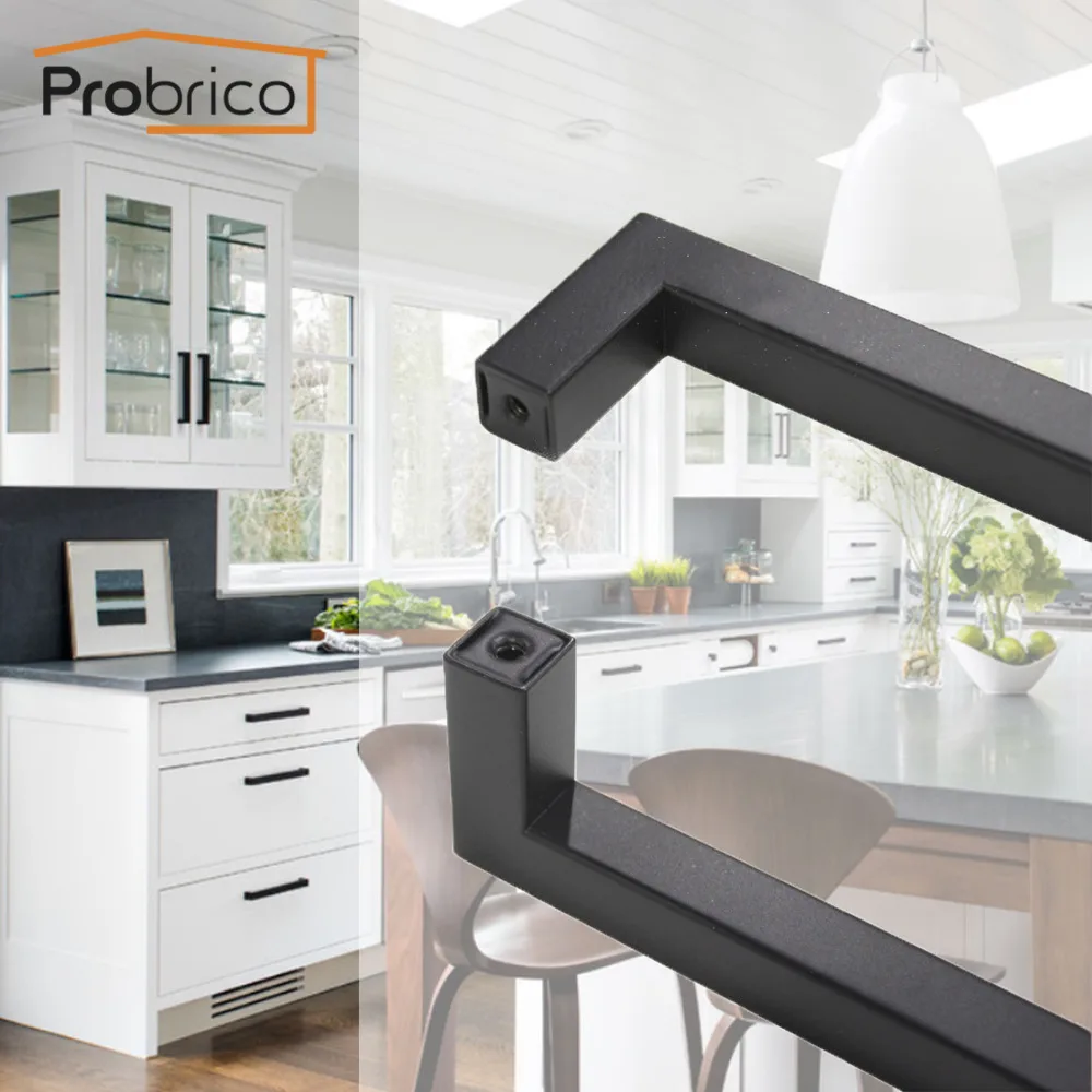 Probrico черная ручка шкафа квадратный мебельные ручки оборудования Кухня дверная