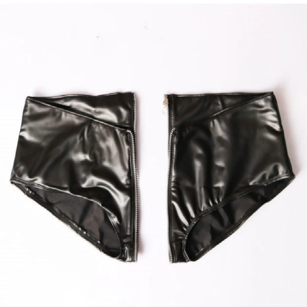 Женские латексные черные шорты облегающие горячие короткие брюки на молнии с