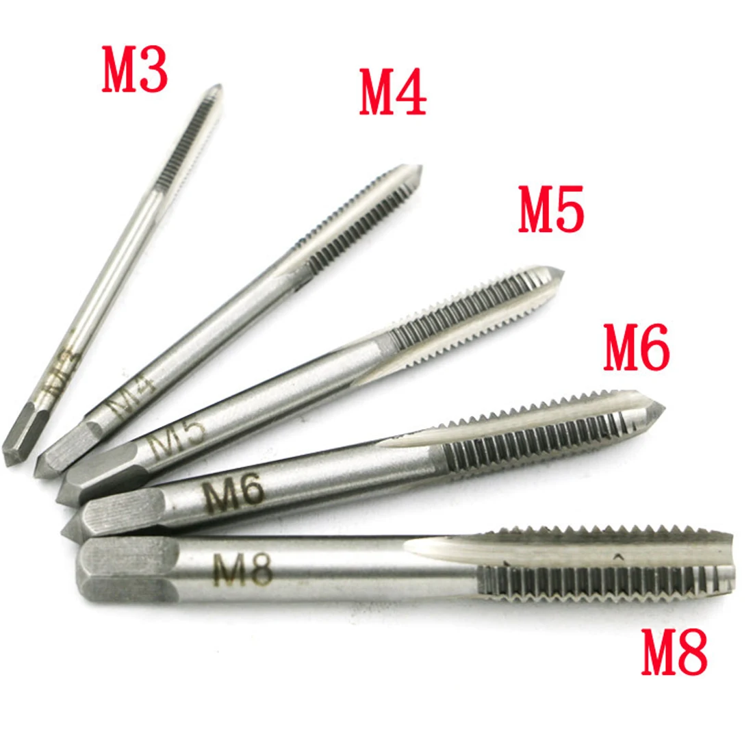 

Ball bearing steel Tool 5PCS/Set M3 M4 M5 M6 M8 Screw Thread Hand Tap Drill HSS Machine Spiral Point Straight Fluted