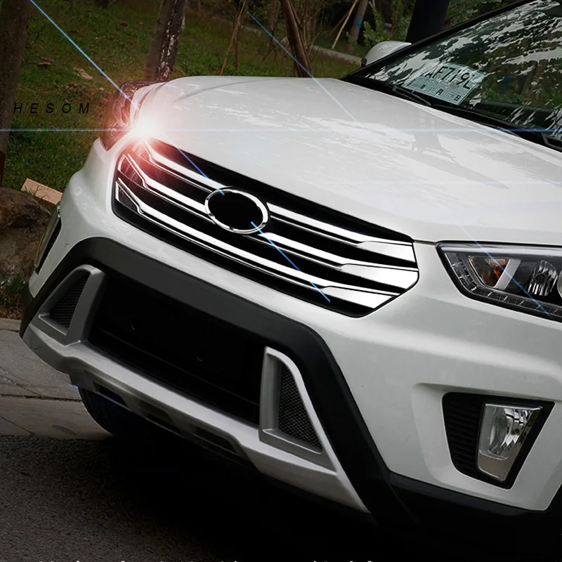 

Аксессуары для ix25 hyundai creta решетка передней решетки гонки решетка крышка отделка Внешнее украшение Хром Стайлинг 2015-2018