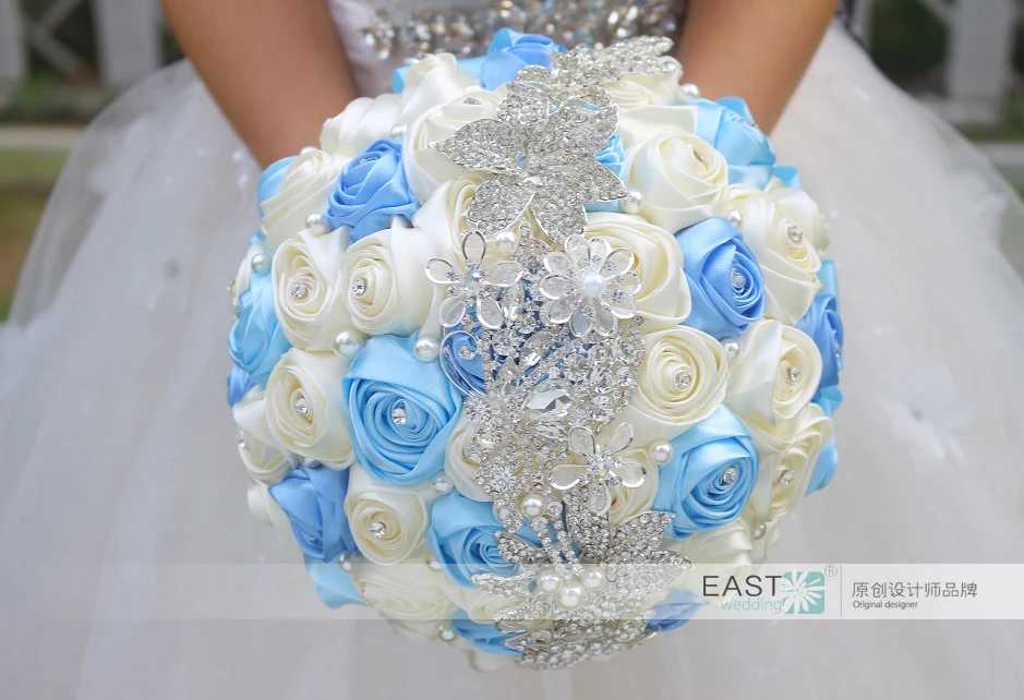 DIY брошь букет шелковые невесты Свадебный порошок синий и цвета слоновой кости