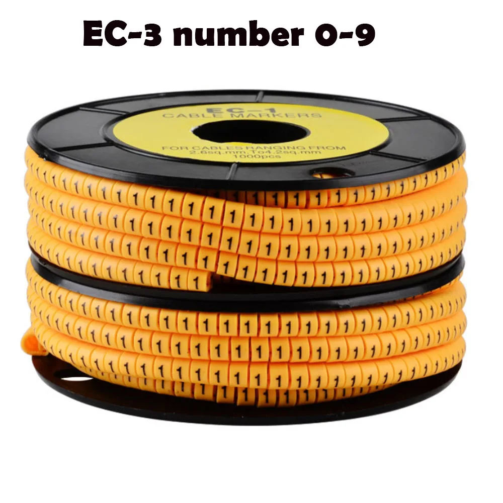

500PCS one yellow roll for mix number Free shipping EC-3 Cable Wire Marker Number 0 to 9 For Cable Size 6sqmm PVC material