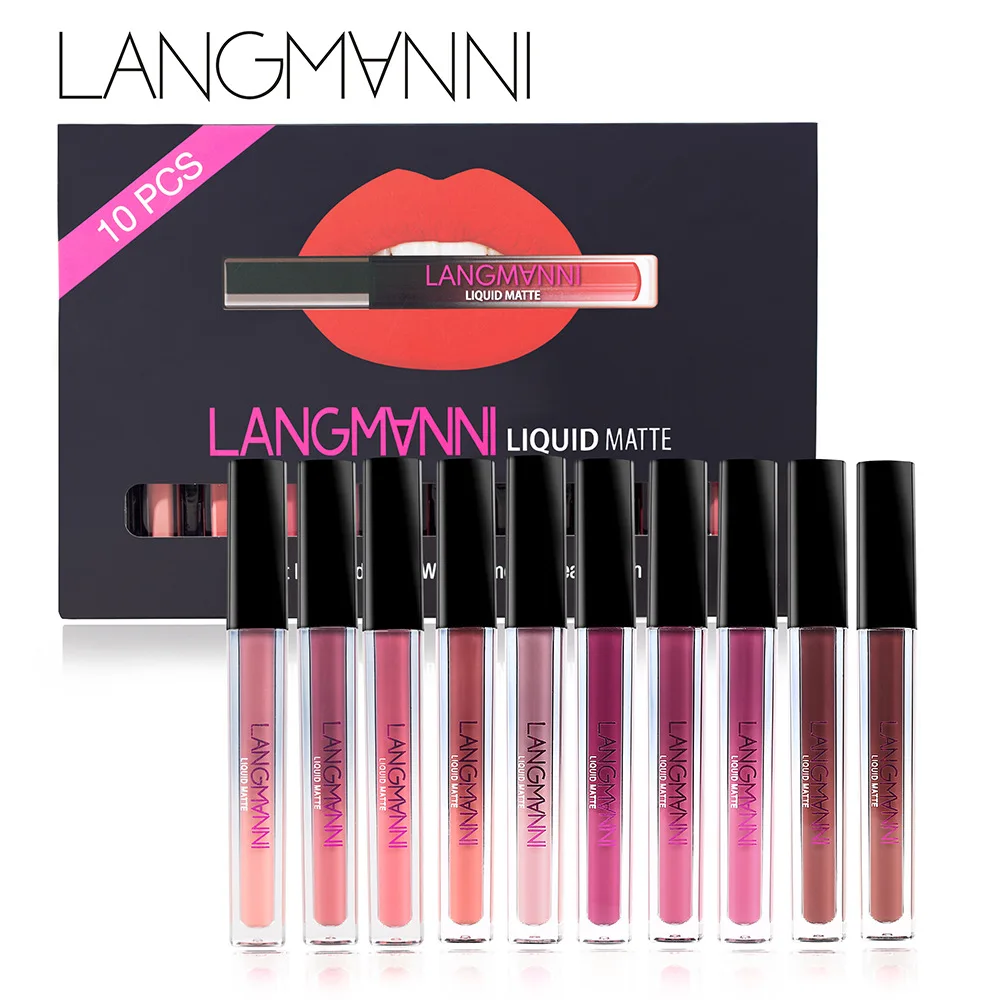 Langmanni 10pcs/Set Liquid Lipstick Lip Gloss Professional Makeup Matte Kit Long Lasting Cosmetics Maquiagem | Красота и здоровье