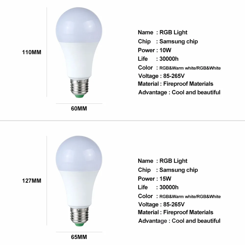Светодиодная лампа E27 RGBW 5 Вт 10 15 85 265 в уровней яркости RGB A50 A60 лампочка свеча для