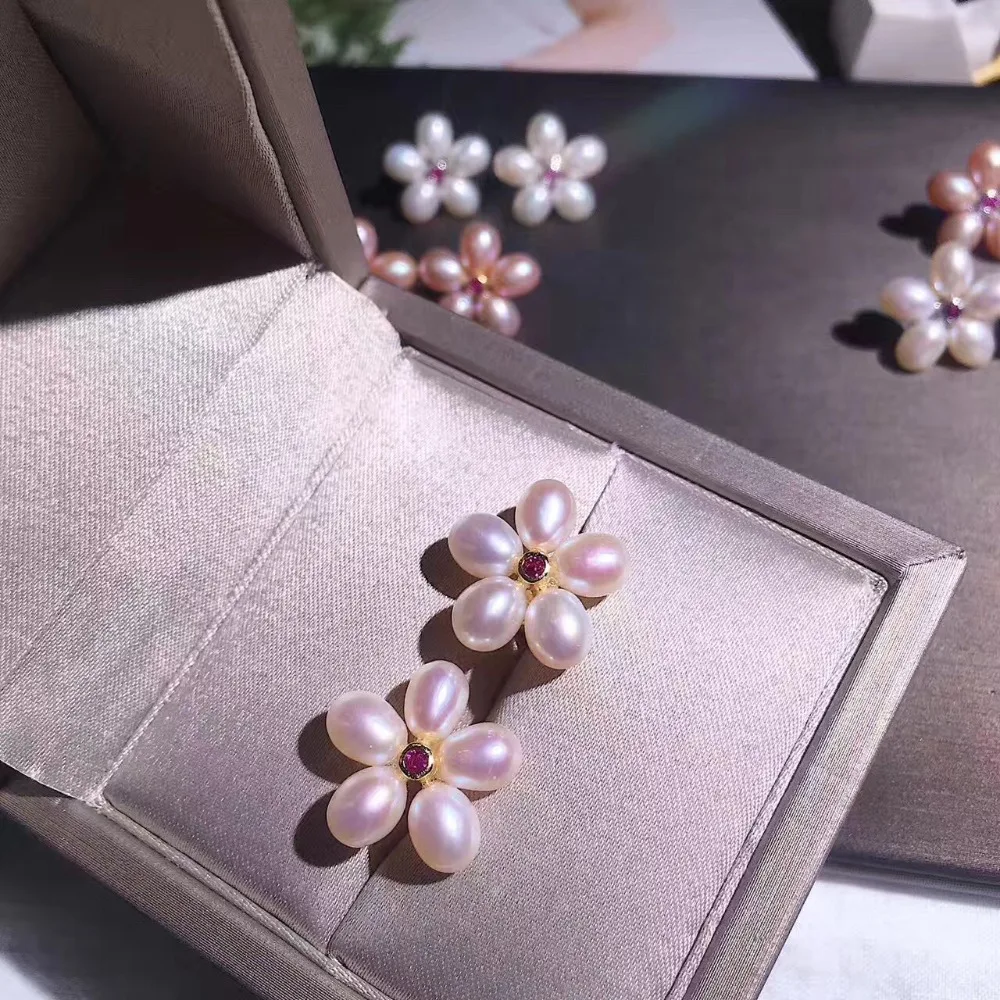 Женские серьги гвоздики из серебра 925 пробы с натуральным пресноводным