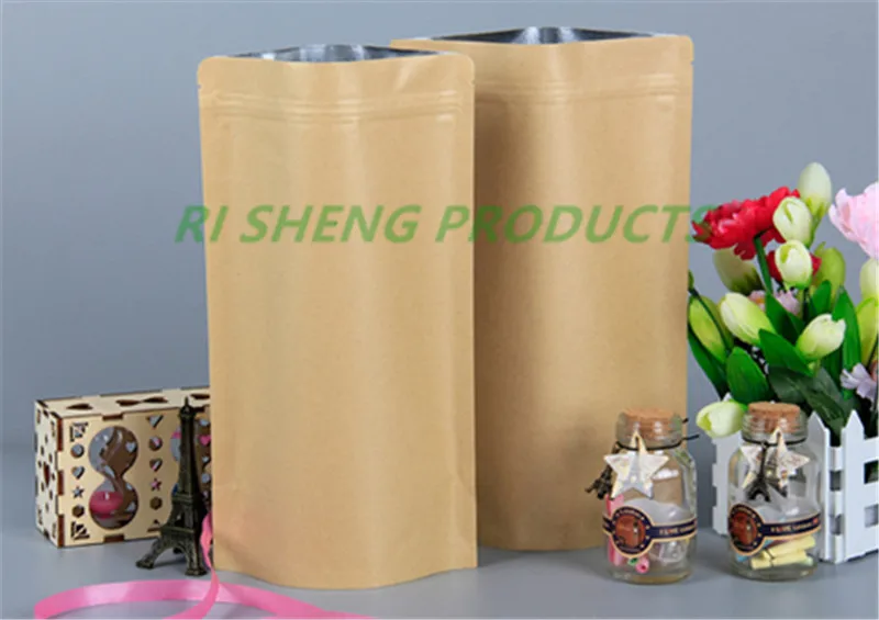

100pcs,10X15cm Brown Kraft aluminizing pouches,Stand up kraft paper aluminium foil bag Resealable Zip Lock Grip seal Food Grade