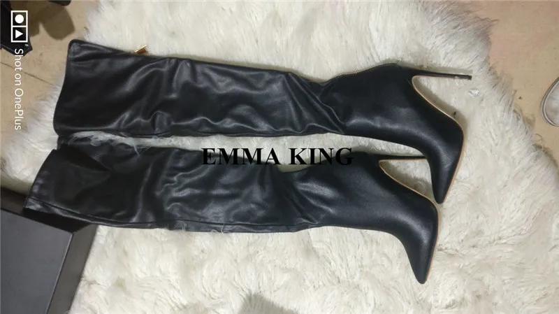 EMMA KING/пикантные Сапоги выше колена на молнии сзади; женские сапоги на шпильке с острым носком; вечерние Сапоги выше колена для банкета
