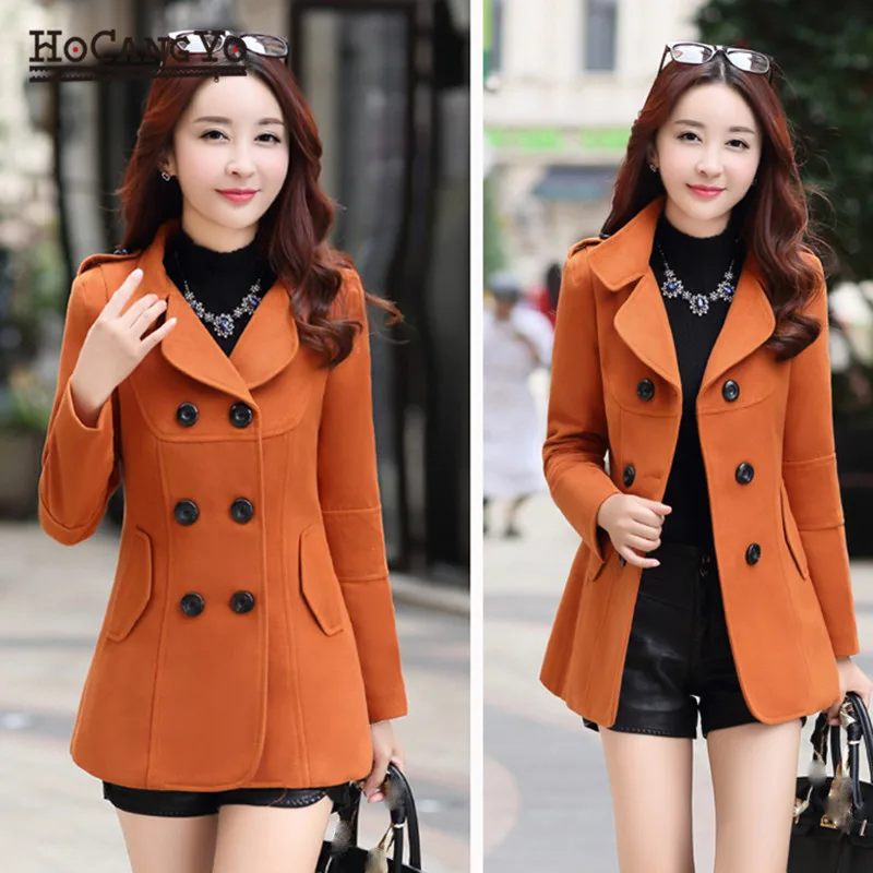 HCYO Women Woolen Coat Winter Short Lapel Double-breasted Slim Overcoats Plus Size Elegant Womens Coats and Jackets | Женская одежда