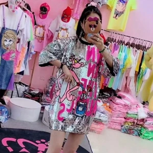 Новинка 2021, свободная футболка с круглым вырезом и пайетками, бесплатная доставка, высокое качество