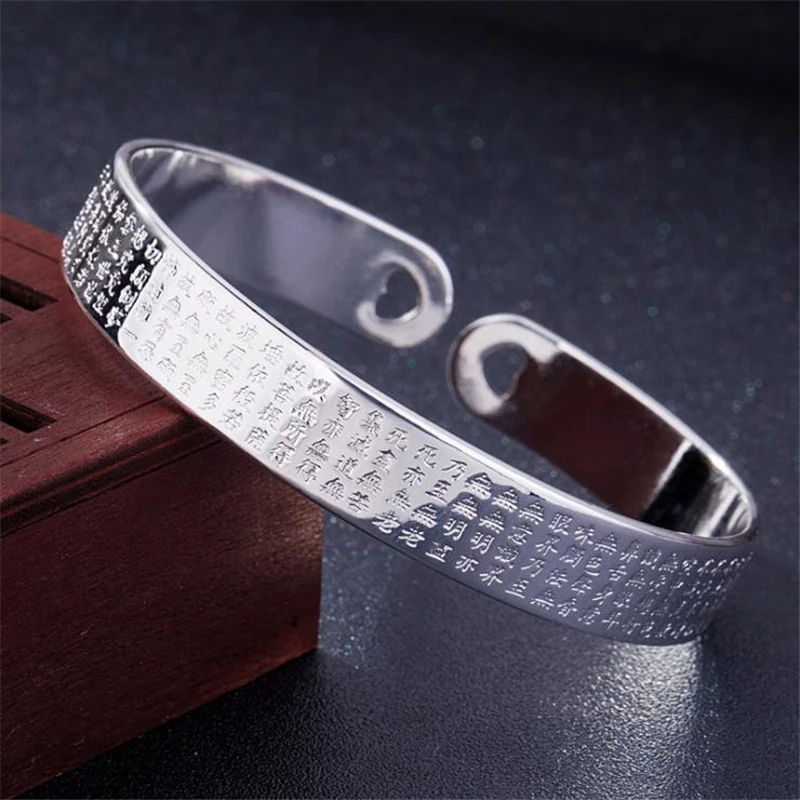 KOFSAC Винтажный тайский серебристый 925 браслеты креативность с сутрой сердца буддийские браслеты для женщин Открытый браслет леди ювелирные изделия подарки
