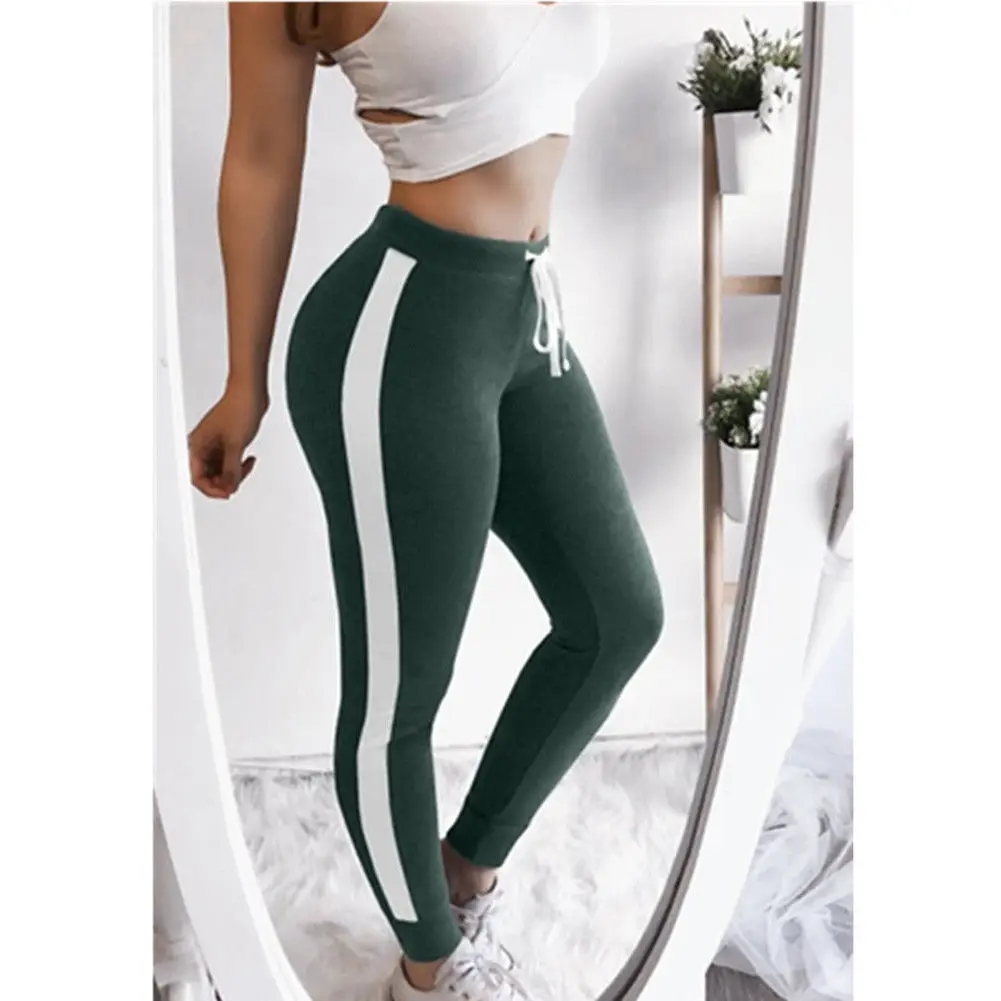 

Women Pants Skinny Leggings Clothes Women Striped Solid Cotton Sheath Skinny High Waist Bandage Long Pants Clothing