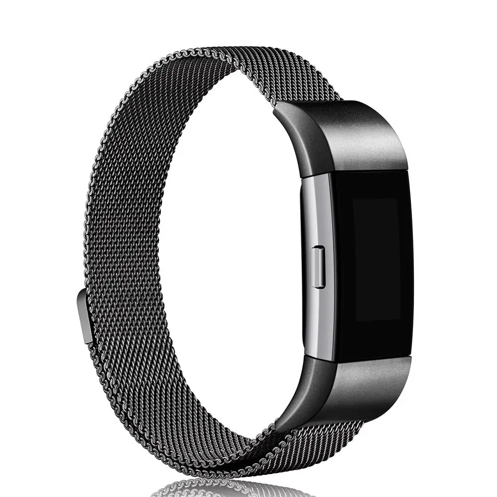 Black Смарт часы ремешок металл нержавеющий ремешок для Fitbit заряд 2 Band Миланский петля магнитный ремешок смарт браслет - Цвет: Black