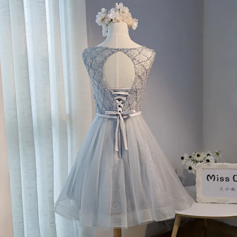 Женское винтажное кружевное мини платье FOLOBE роскошное серое короткое из тюля с