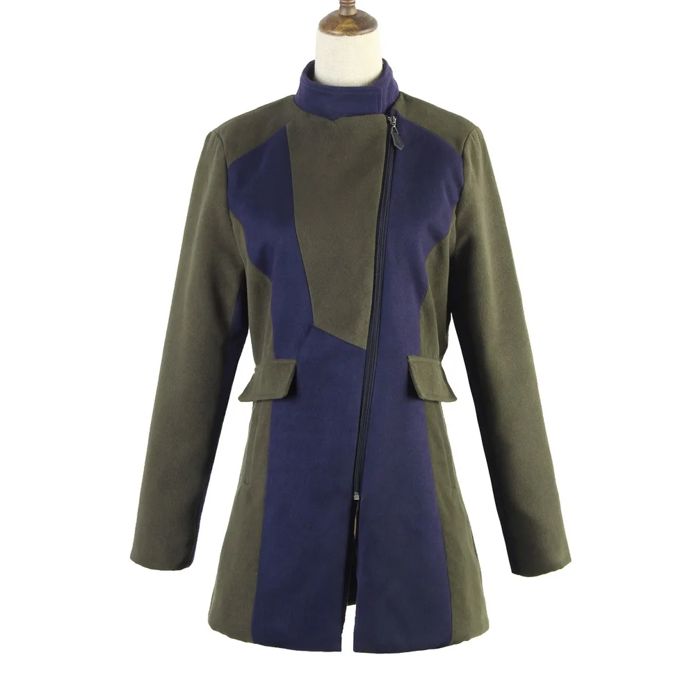 Осень Зима Повседневное для женщин лоскутное длинное шерстяное пальто офисные