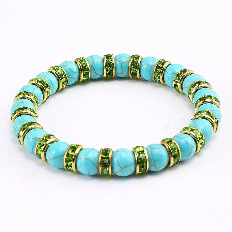 Vintage Boho Blue Turquoises Beads Bracelet Women Charm Natural Stone Men Handmade Strand Elastic Bangles Lover Jewelry | Украшения и