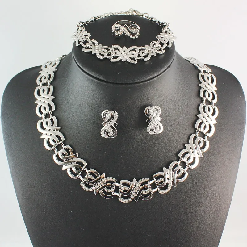 Women's Wedding Crystal Jewelry Sets in Gold and Silver Colors - Necklace, Earring, Ring, and Bracelet - African Beads Jewelry Sets image 2