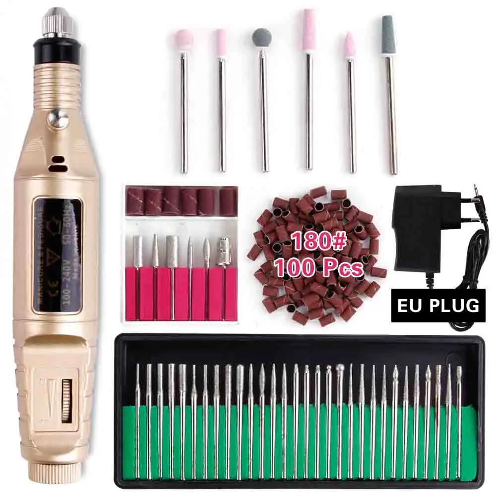 Set 12 EU Plug Профессиональный электрический сверлильный станок для ногтей, инструменты для маникюра, керамические сверла для кутикулы, роторные сверла для удаления напильников, оборудование для дизайна ногтей - Цвет: Set 12 EU Plug