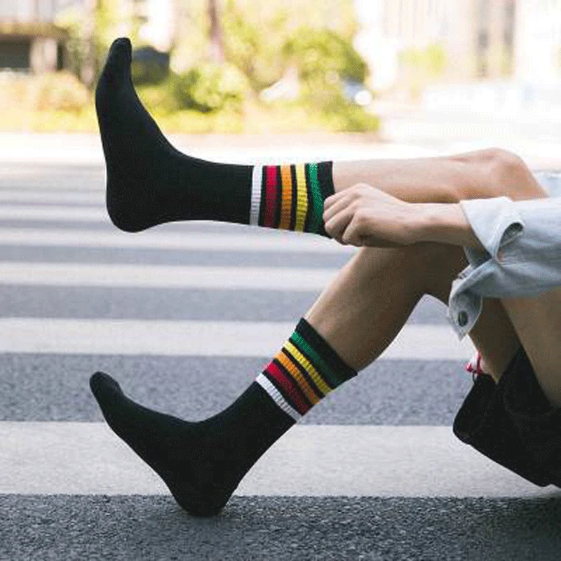 Harajuku мужские носки зимние унисекс хлопковые радужные полосатые повседневные