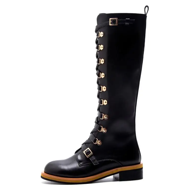 TAOFFEN Women Flats Boots Genuine Leather Winter Zipper Woman Shoes Rivets Knee High Fashion Warm Knight Size 34-40 | Обувь
