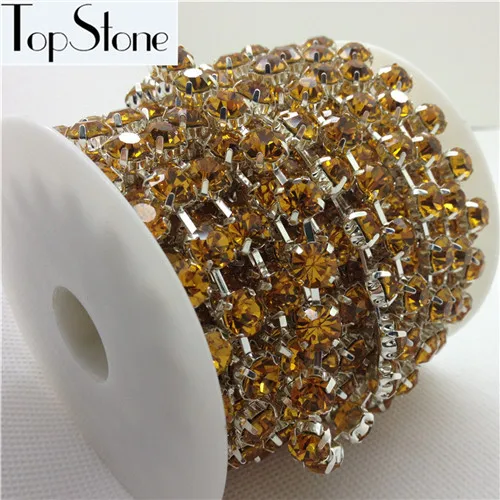 topaz TopStone Стразы ab Crystal круглая чашка цепочка с кристаллами с серебрянной акантовкой, 28ss 38ss 45ss Стекло Chatons в цепочка с подвеской в виде лапы пришивная отделка платье - Цвет: topaz