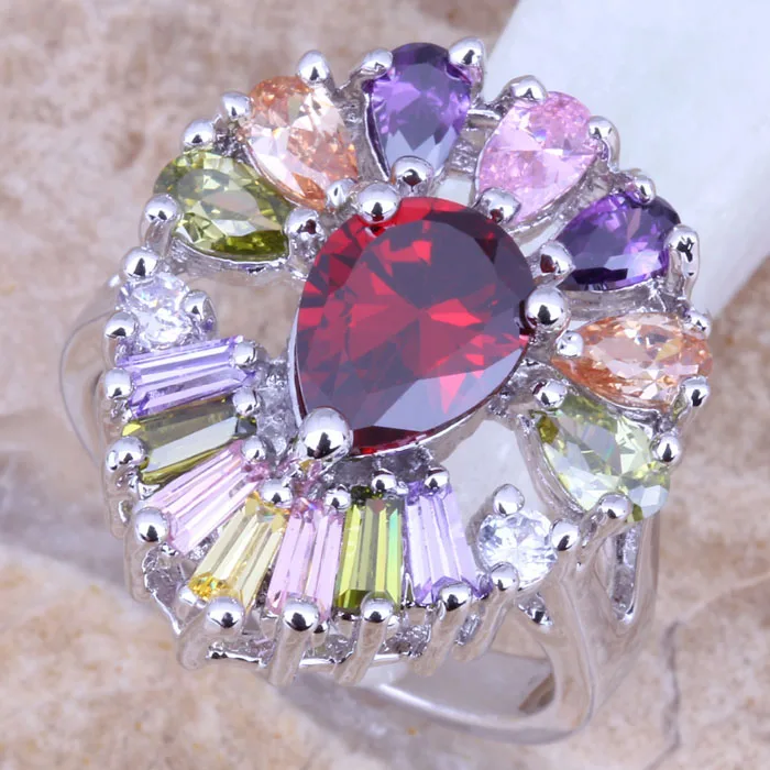 Элегантное разноцветное женское кольцо с серебряным покрытием из фиолетового