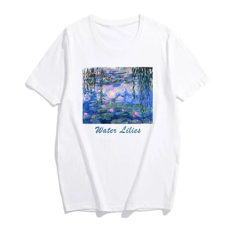 Женская летняя модная повседневная футболка с принтом в виде водяных лилий и