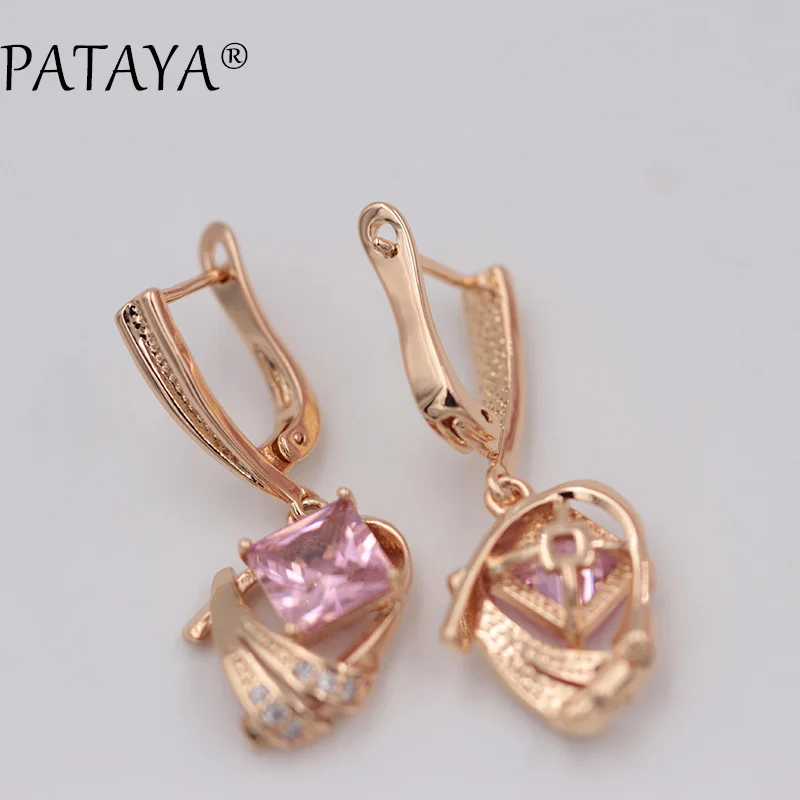 PATAYA 585, длинные серьги из розового золота AB, цветной натуральный кубический цирконий, ювелирные изделия, женские роскошные фиолетовые серьги с квадратной подвеской