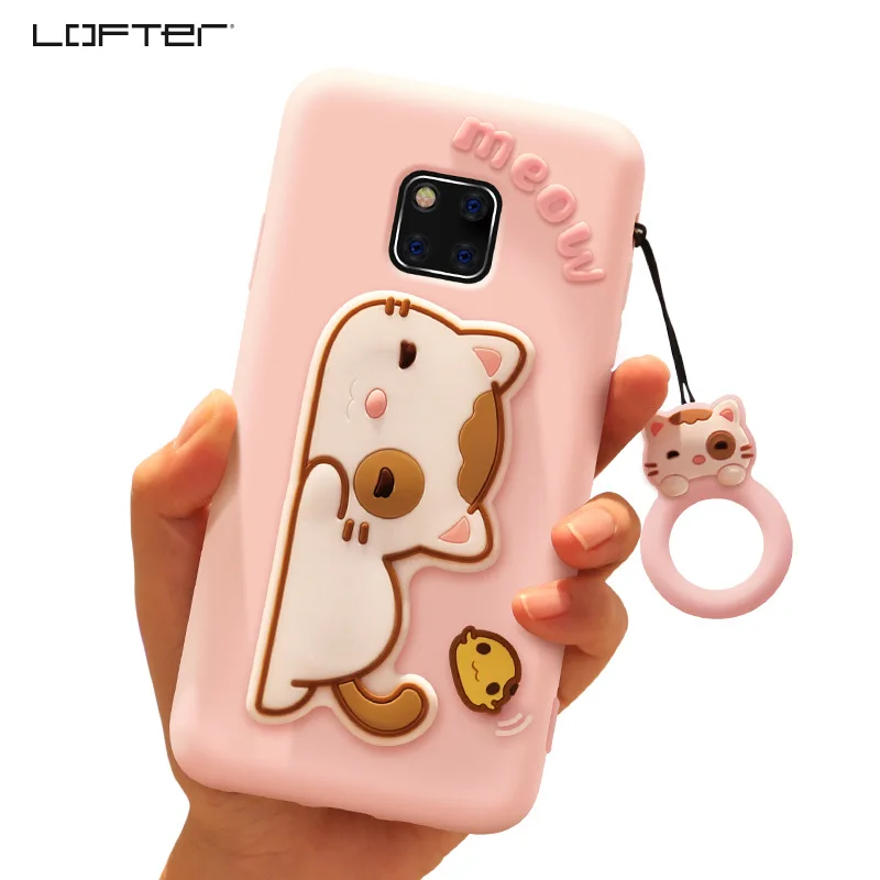 

Lofter Cute Cartoon Stand Shockproof Silicon Cover For Huawei Mate 20 pro/Mate 20 Phone Case Soft Ring Holder Lanyard For Girls