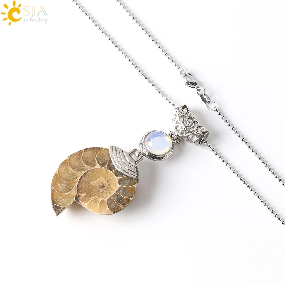 Opal Necklace CSJA жемчужные подвески натуральный аммонит оболочки окаменелостей Reliquiae животных ожерелье камень шарик Винтаж раковины опал ювелирных изделий E256 - Окраска металла: Opal Necklace