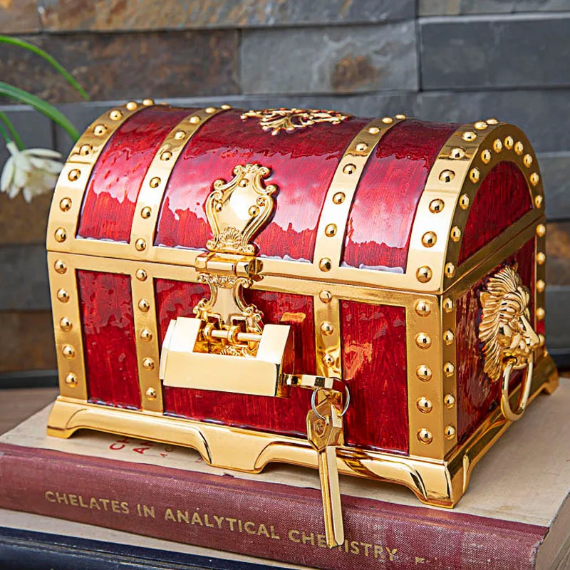 

Pirate jewelry storage box zinc alloy with lock double jewel storage box metal retro treasure chest Wedding decoration gift box