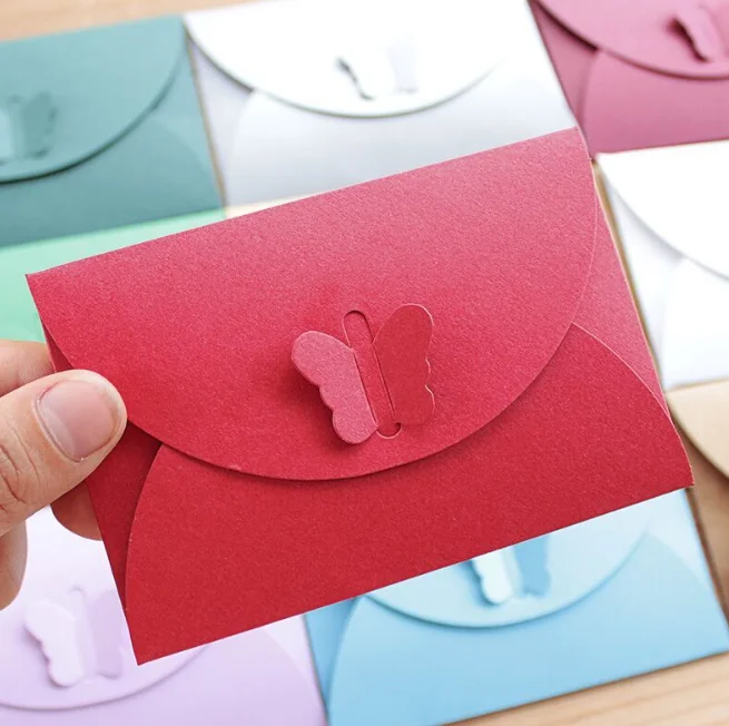

10 Pcs kawaii Colored Butterfly Buckle Kraft Paper Envelopes Simple Love Small Paper Envelope Retro Buckle Decorative Envelope