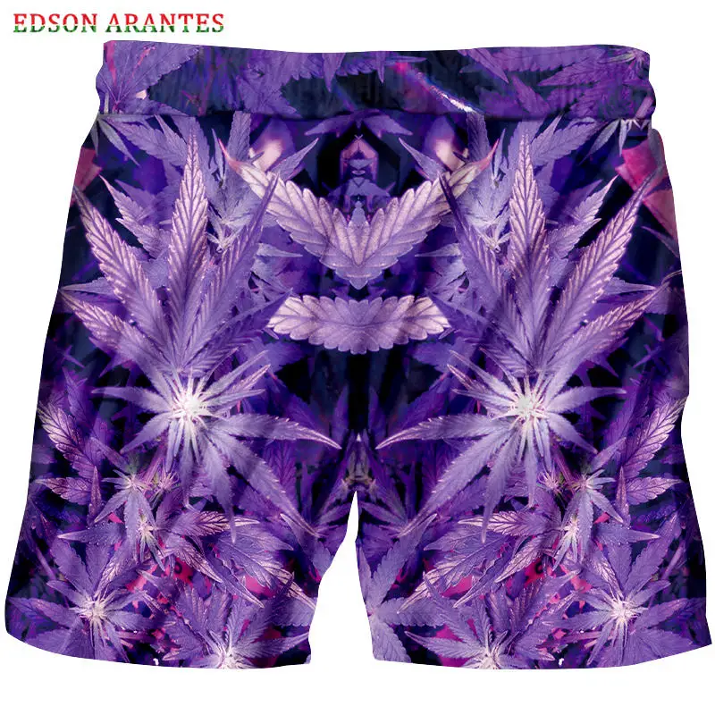 Новинка 3D Повседневные Шорты фиолетовые летние шорты с принтом сорняков мужские