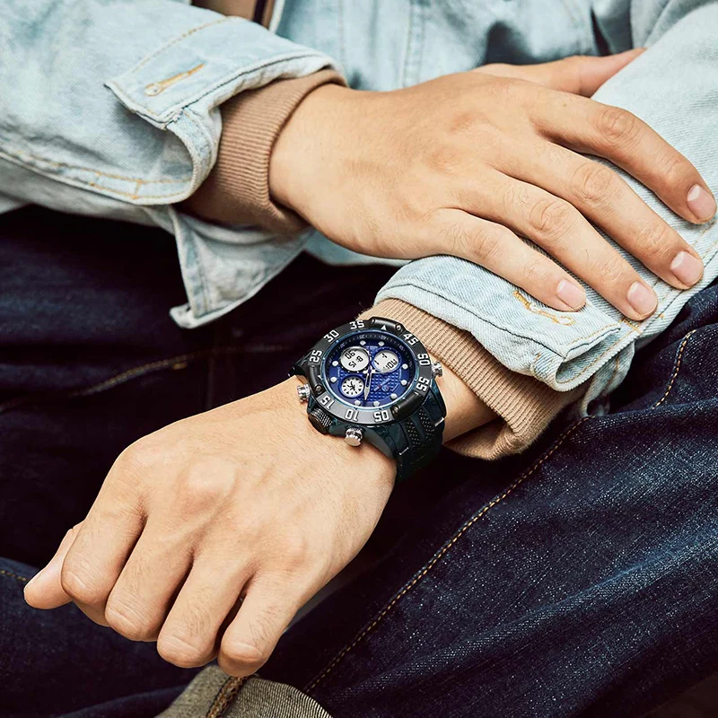 Часы мужские Кварцевые водонепроницаемые из нержавеющей стали с двойным