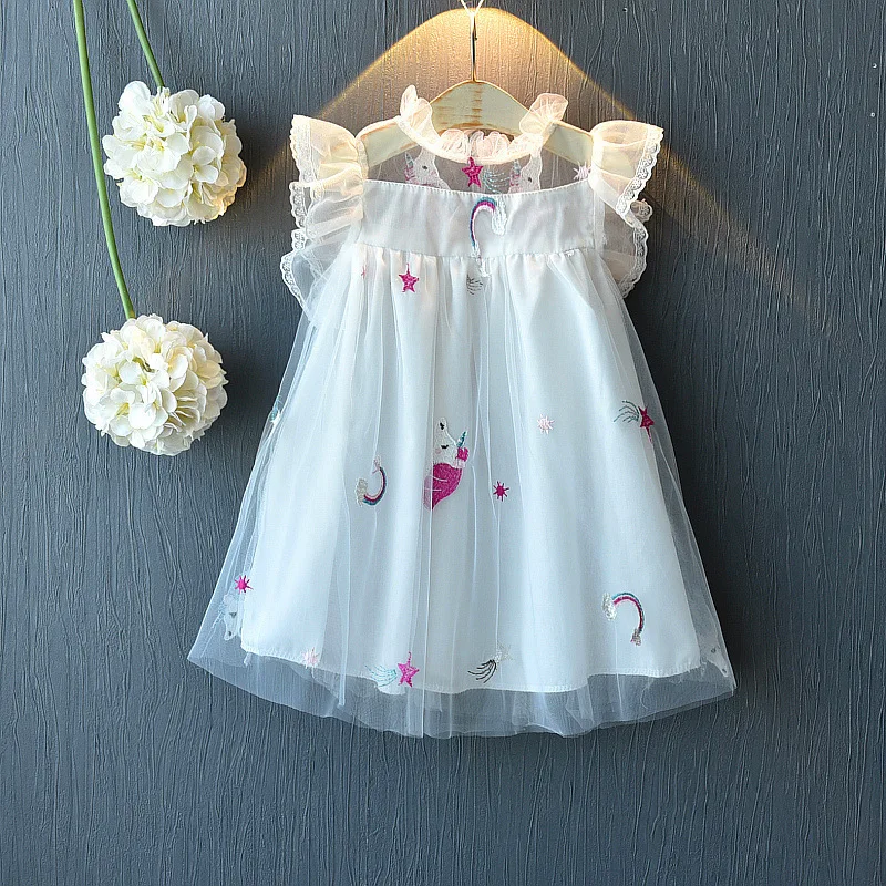 Г.; платье принцессы с единорогом; vestido infantil; кружевное многослойное платье для маленьких девочек с вышитым цветком персика; милое платье для дня рождения - Цвет: Q30033-3