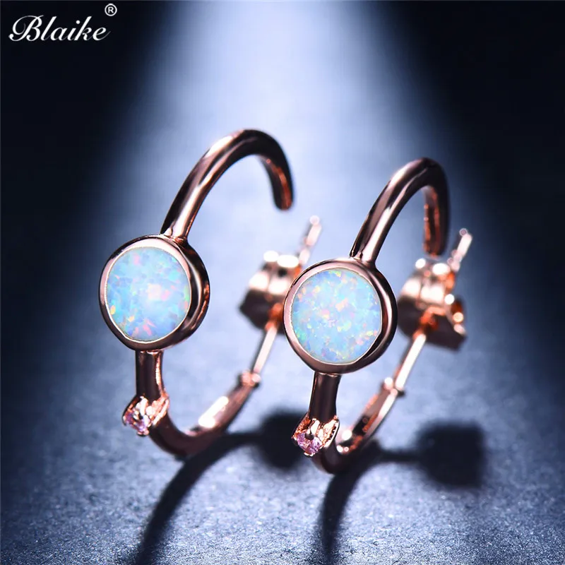 Женские серьги-кольца Blaike корейские круглые серьги с белым огненным опалом