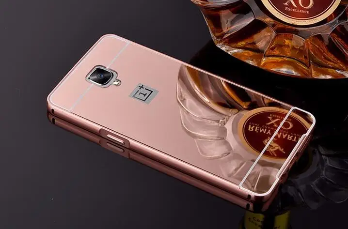 Rose Gold Роскошные зеркальные чехлы из розового золота для oneplus 3, алюминиевая металлическая рамка, задняя крышка для oneplus three One Plus 3t - Цвет: Rose Gold