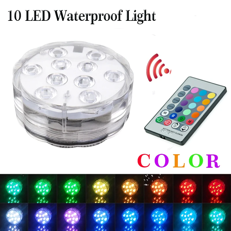10 светодиодных RGB подводных ночных ламп погружной свет с дистанционным