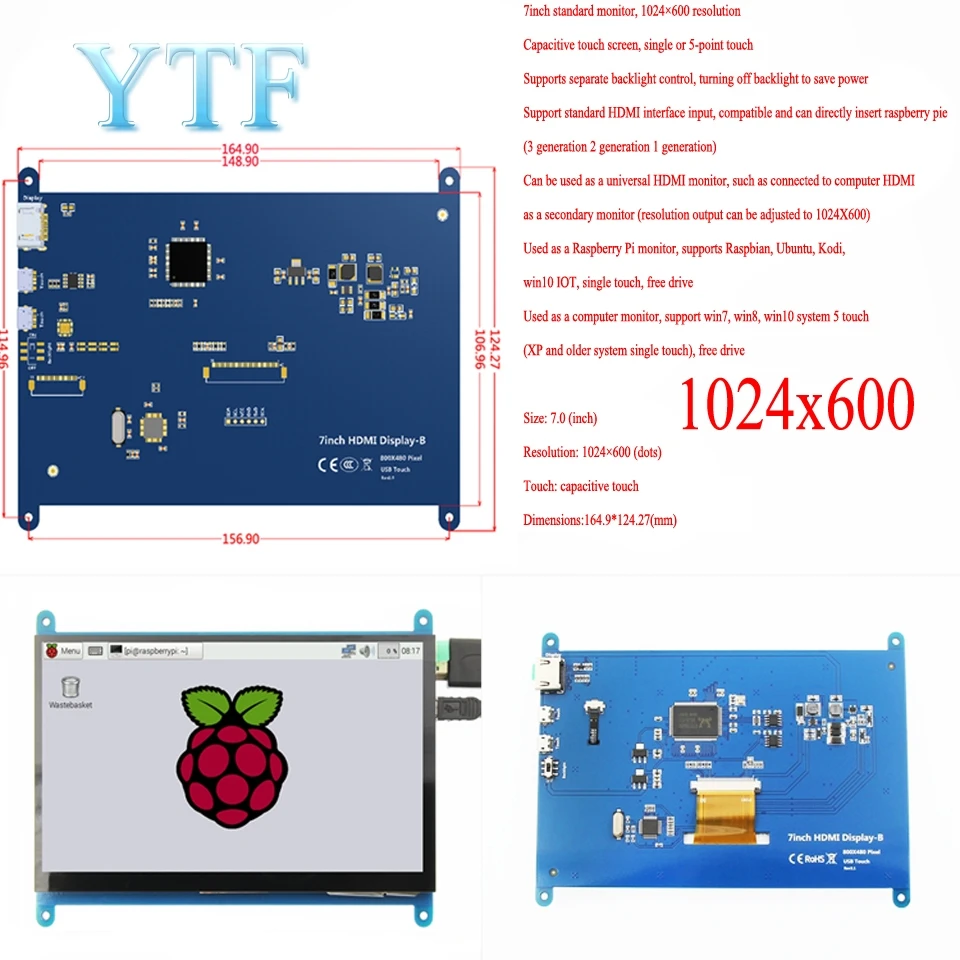 10 шт. Raspberry pi 3B + 4B 3 2/3 5/5/7 дюймов сенсорный экран ЖК дисплей дисплейный модуль