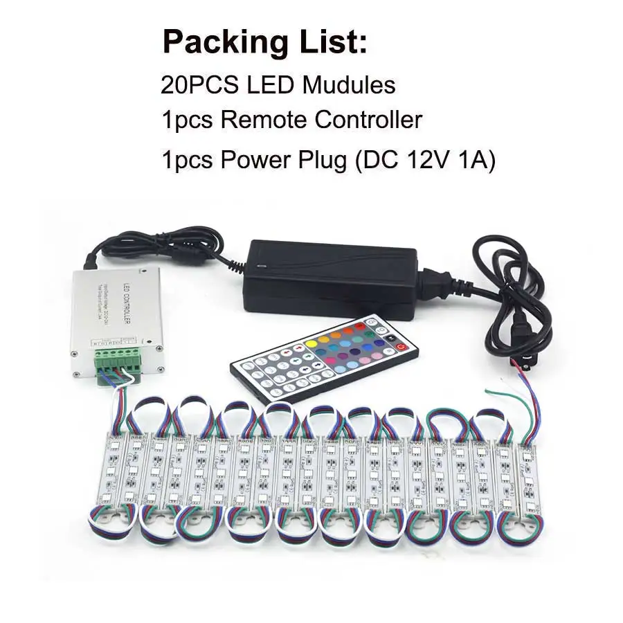 20PCS Kit SMD 5050 Светодиодный модуль 3 светодиодный DC12V Водонепроницаемый IP65 Магазин Реклама на окнах знак ленточный светильник лампа модули огни RGB Цвет - Цвет: 20PCS Kit