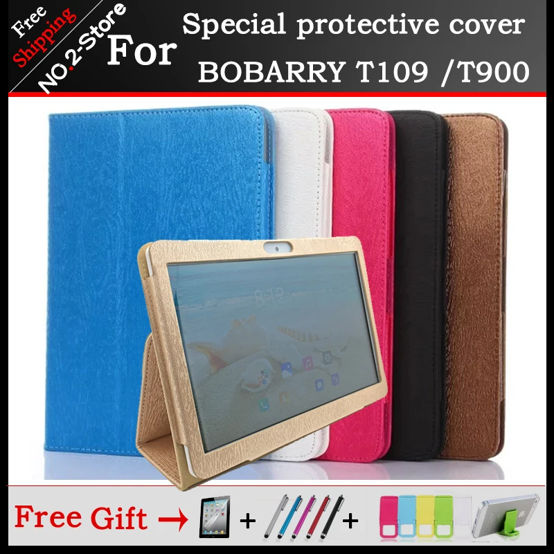 

Fashion 2 fold Folio PU leather Stand cover case For BOBARRY T109 /T900 10.1inch tablet 6 colors optional+Protective film