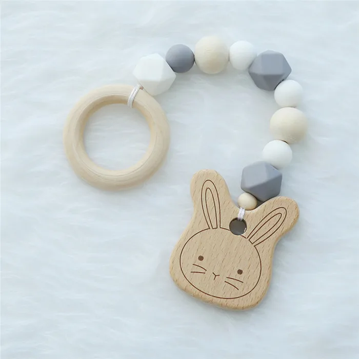 Grey White Rabbit Скандинавский стиль милые животные деревянные бусины орнамент подвесной кулон браслет для ребенка погремушка коляски Аксессуары реквизит для фотосессии - Цвет: Grey White Rabbit